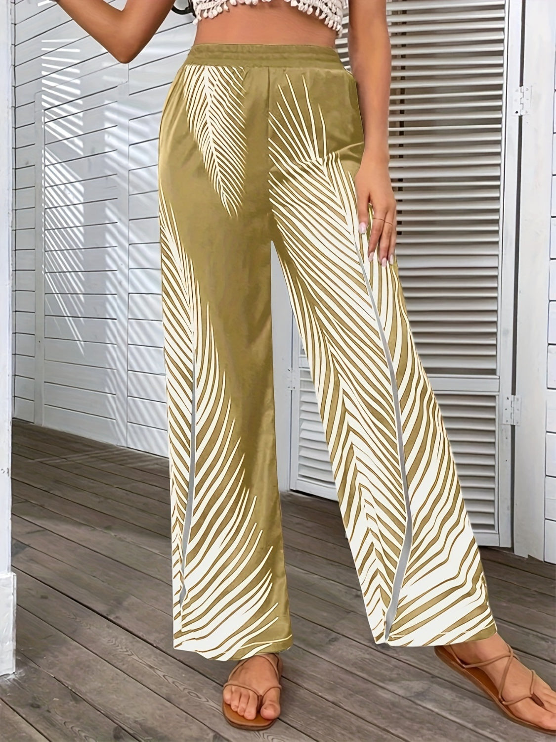 Feather Print Wide Leg Pants