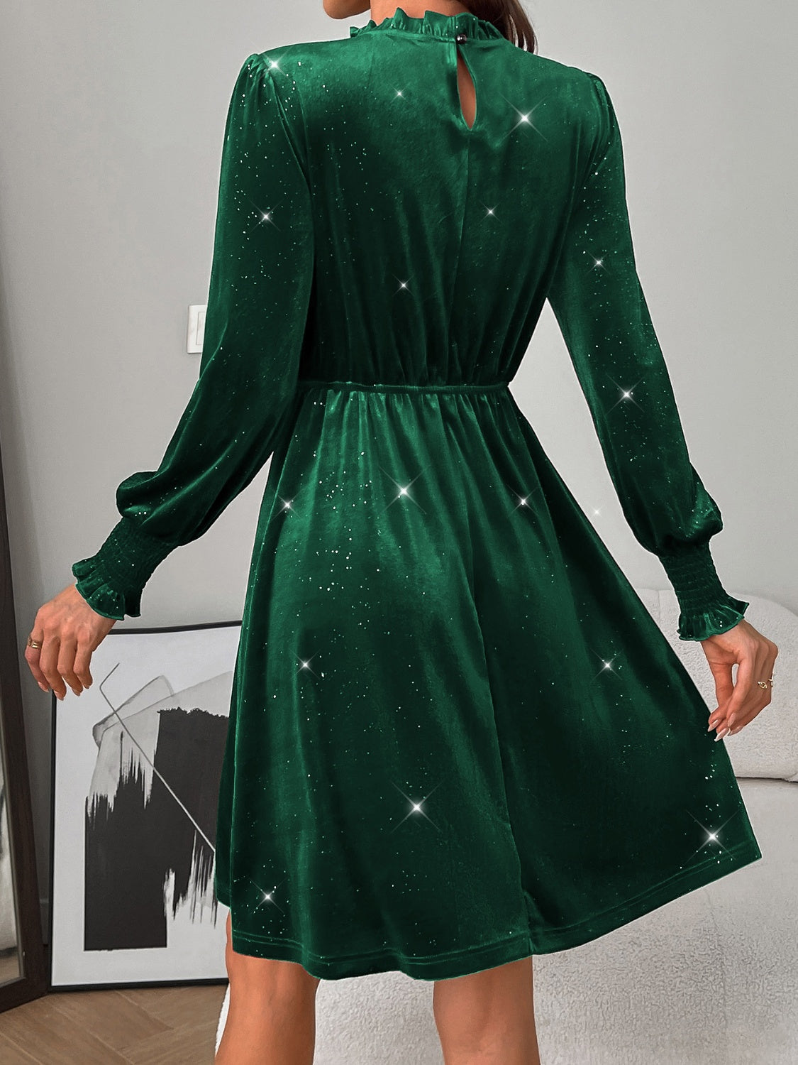 Glittery Velvet Long Sleeve Dress