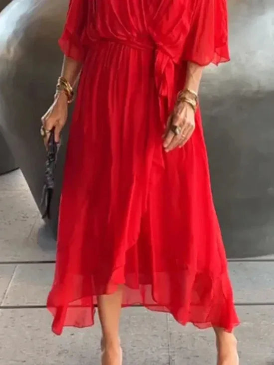 Flowy Midi Dress with Flutter Sleeves Bazaare Mart Flowy Half Sleeve Midi Dress