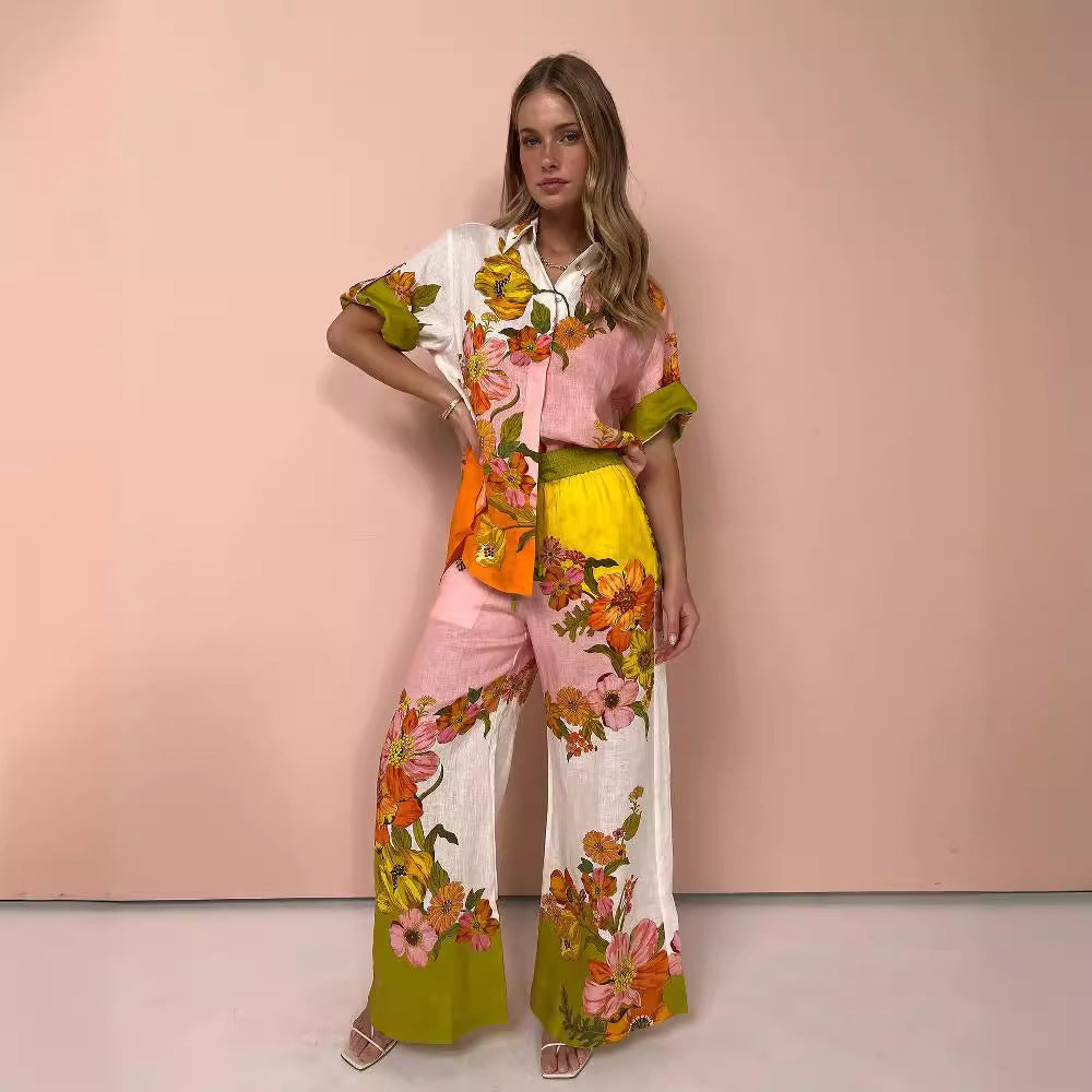 Floral Linen Two-piece Suit