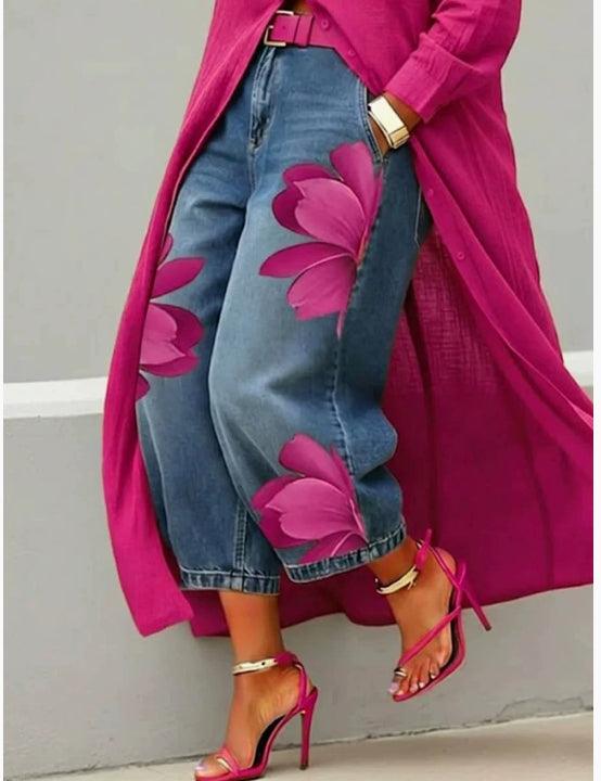 Women’s Loose Wide-Leg Printed Trousers – Comfortable Elegant Casual Pants Purple CJ Dropshipping Wide Leg Painted Floral Jeans