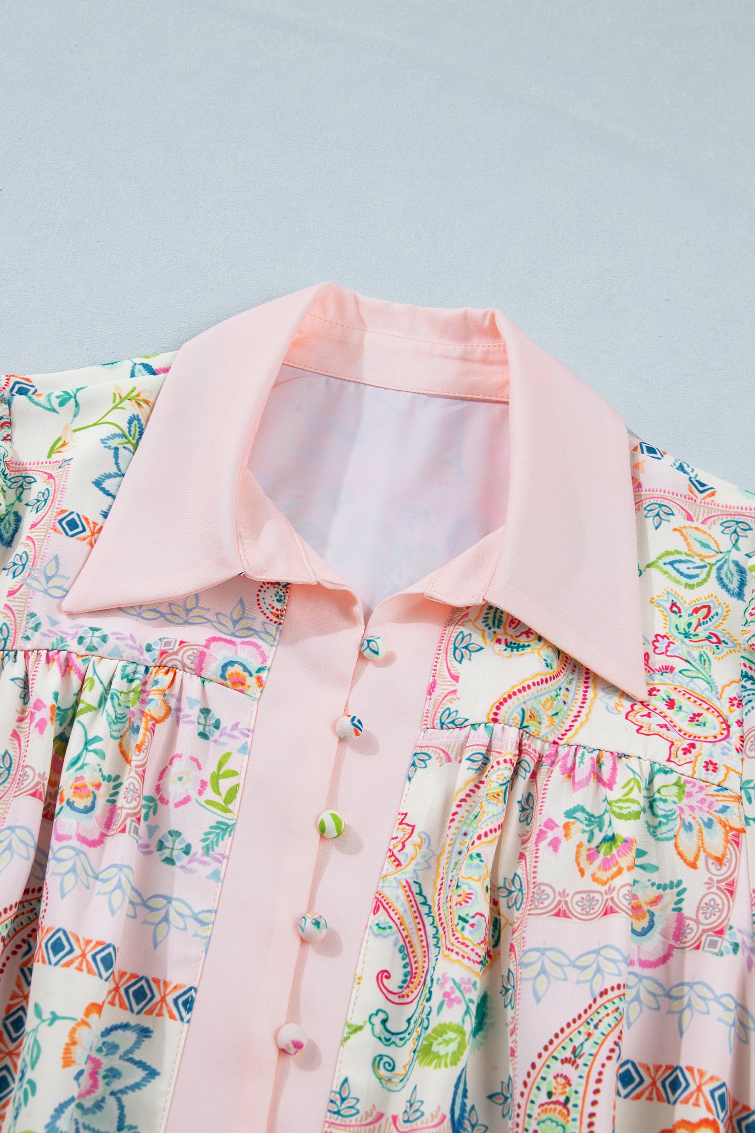 Pink Pastel Patchwork Mini Dress – Half Button Belted Color Block Dress