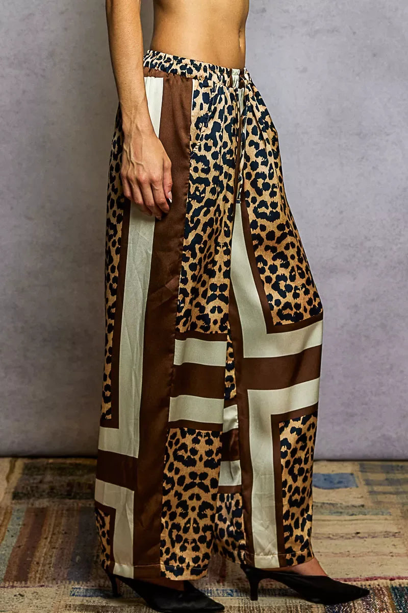 POL Leopard Printed Woven Wide Leg Drawstring Pants Bazaare Mart POL Leopard Printed Woven Wide Leg Pants