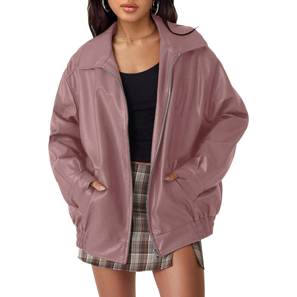 Women's Oversized PU Leather Jacket