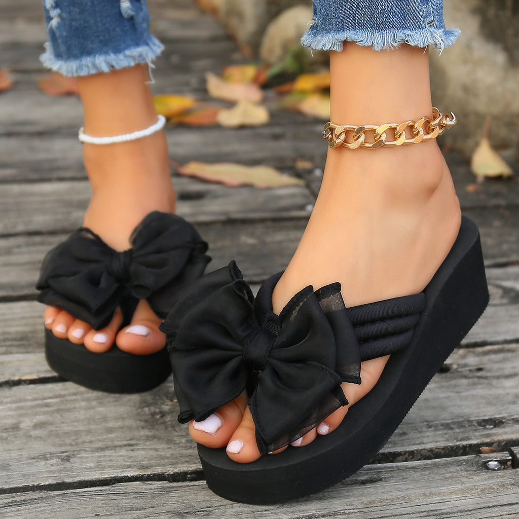 Women’s Thick Sole Herringbone Sandals – Casual Summer Platform Flip Flops CJ Dropshipping Big Bow Platform Slides