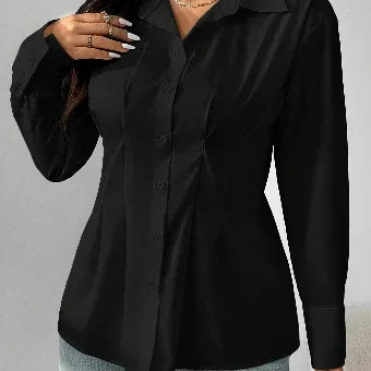 Long Sleeve Solid Color Fitted Blouse Black Bazaare Mart Long Sleeve Solid Color Fitted Blouse
