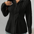 Long Sleeve Solid Color Fitted Blouse Black Bazaare Mart Long Sleeve Solid Color Fitted Blouse