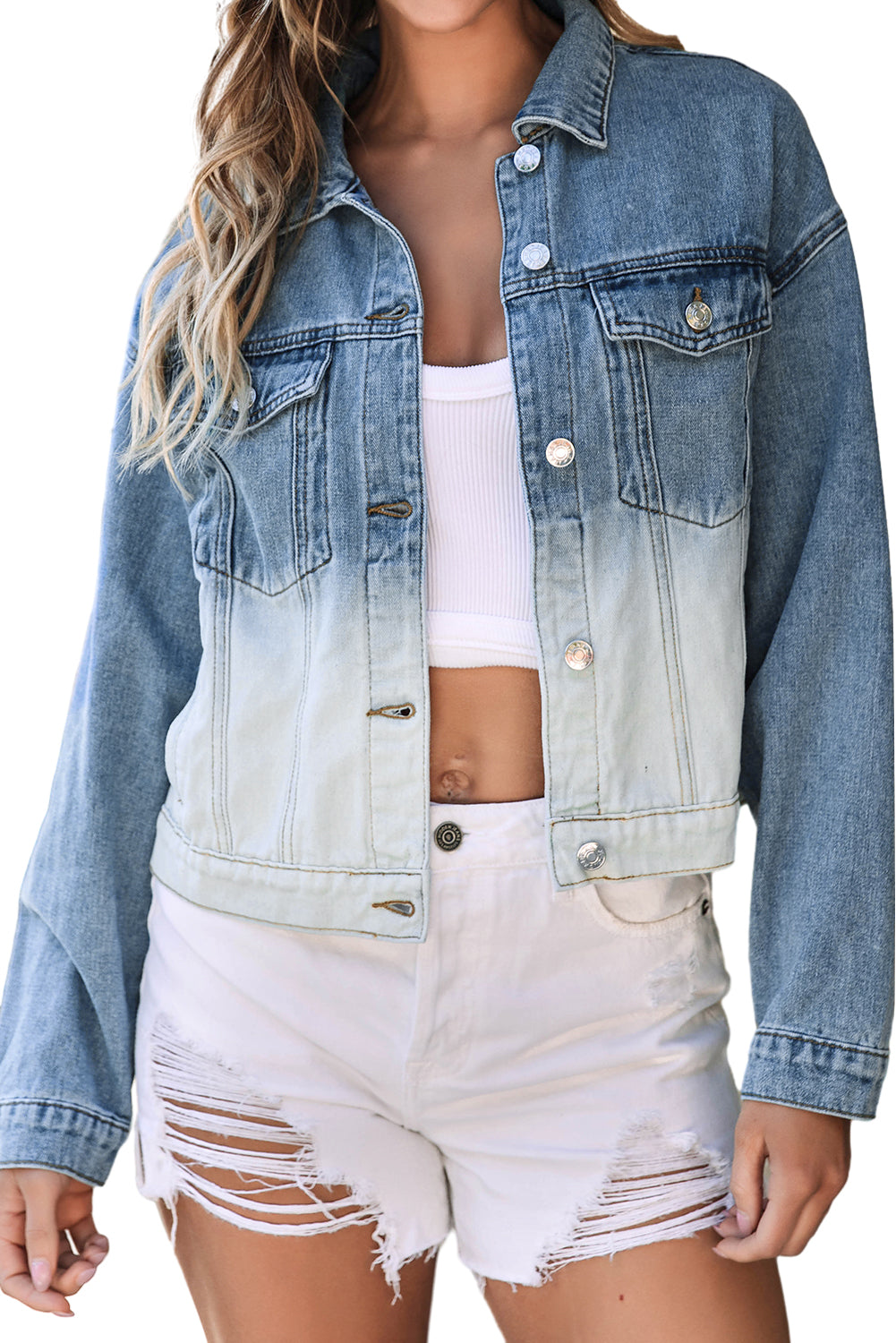 Blue Contrast Gradient Denim Jacket