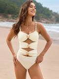 Unique Cutout One-Piece Swimsuit Cream Bazaare Mart Cutout Ruched Sweetheart Neck One-Piece Swimsuit