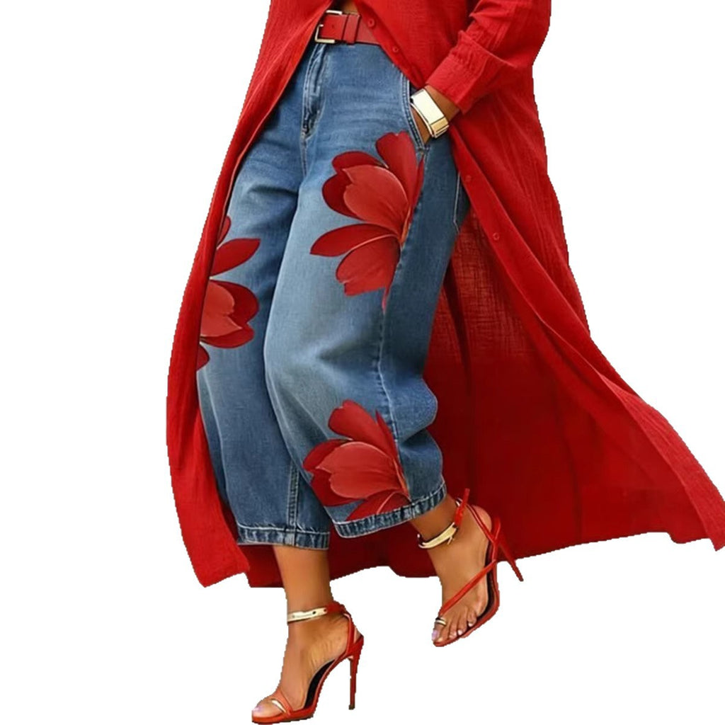 Women’s Loose Wide-Leg Printed Trousers – Comfortable Elegant Casual Pants CJ Dropshipping Wide Leg Painted Floral Jeans
