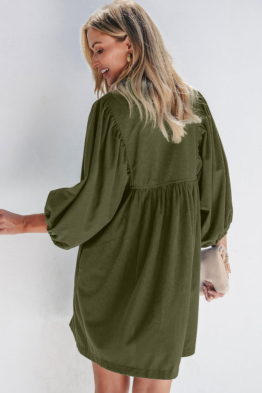 Green Corduroy Empire Waist Dress