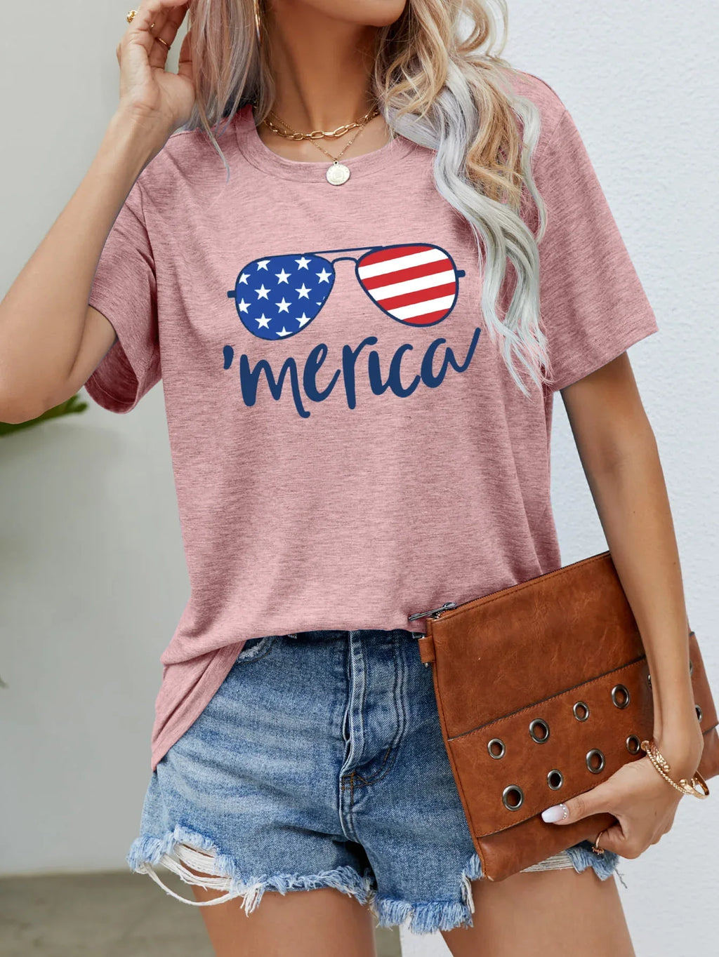 US Flag Glasses Graphic Tee Blush Pink Bazarre Mart US Flag Glasses Graphic Tee