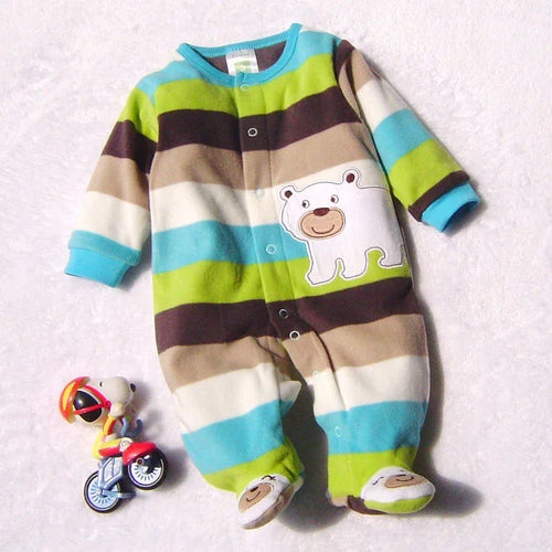Baby's Striped Polar Fleece Romper Peacock Green Bazaare Mart Baby & Toddler