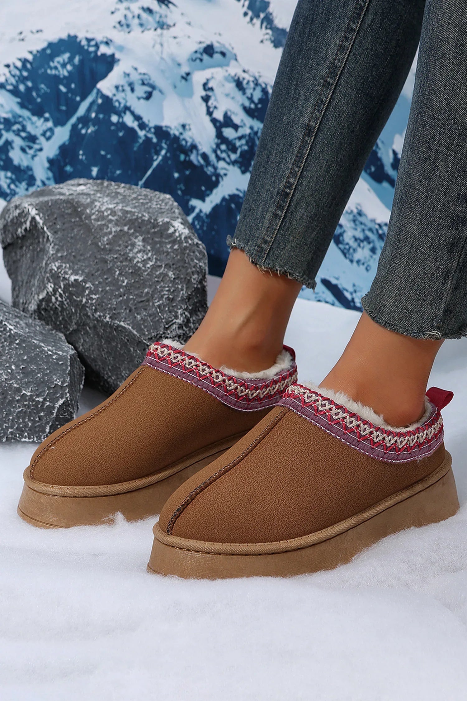 Suede Fur Trim Thick Flat Slippers Dear-Lover Slippers