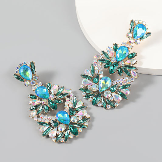 Alloy Diamond Rhinestone Flower Earrings Trendy Girl