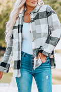Plaid Button Up Long Sleeve Shacket Gray 95%Polyester+5%Spandex Bazaare Mart Outerwear/Plaid Shackets