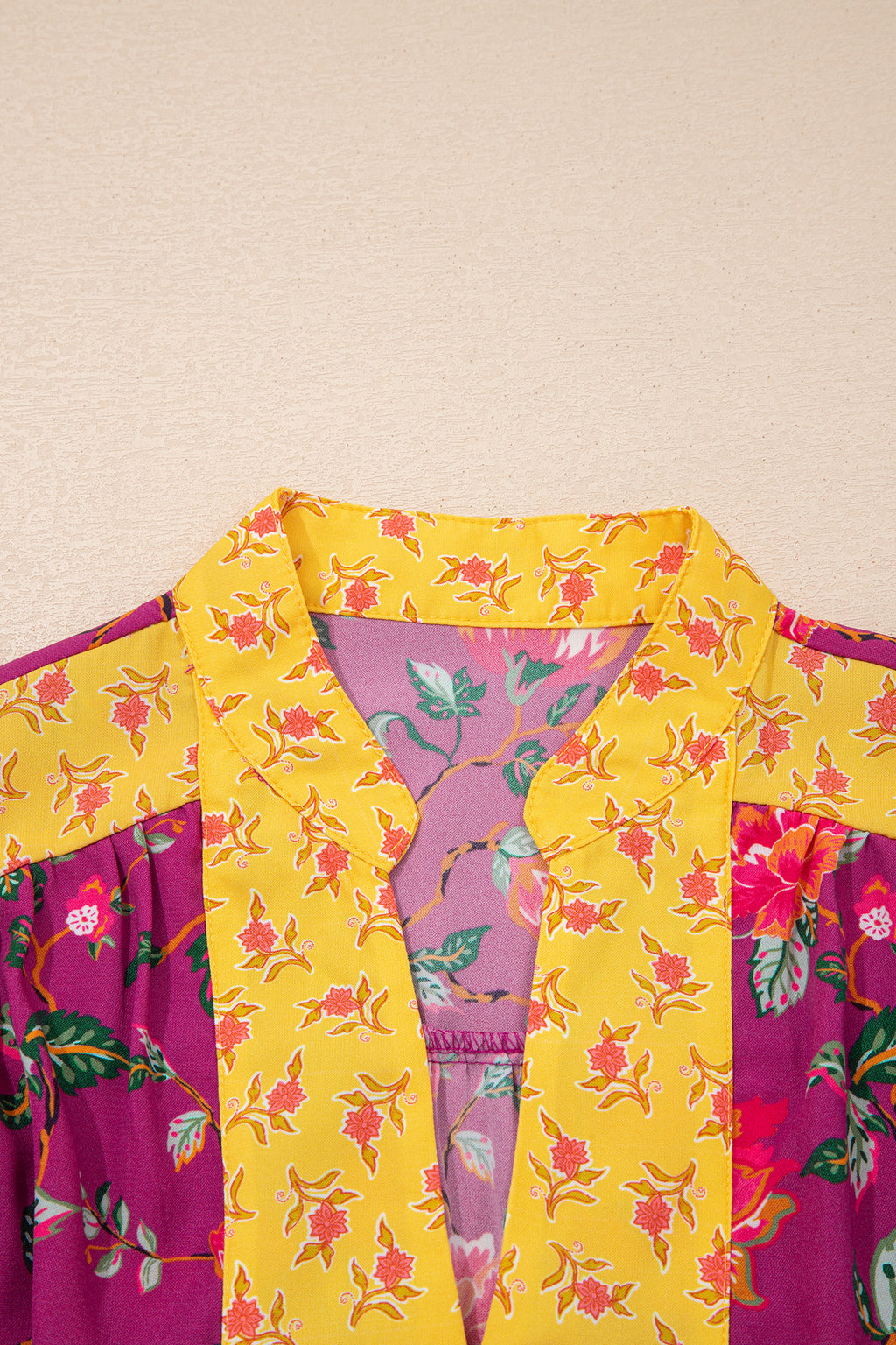 Rose Contrast V Neck Floral Blouse Bazaare Mart Tops/Blouses & Shirts