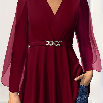 Chiffon V-Neck Peplum Blouse