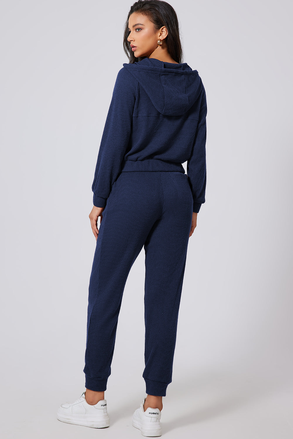 Drawstring Half Zip Hoodie and Joggers Set