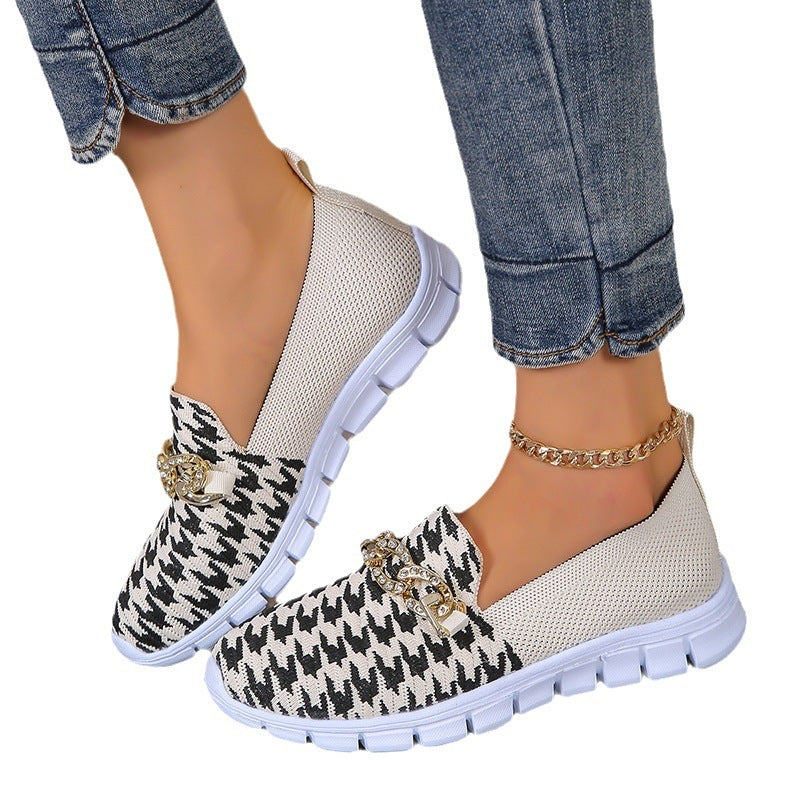 Houndstooth Chain Mesh Breathable Loafers