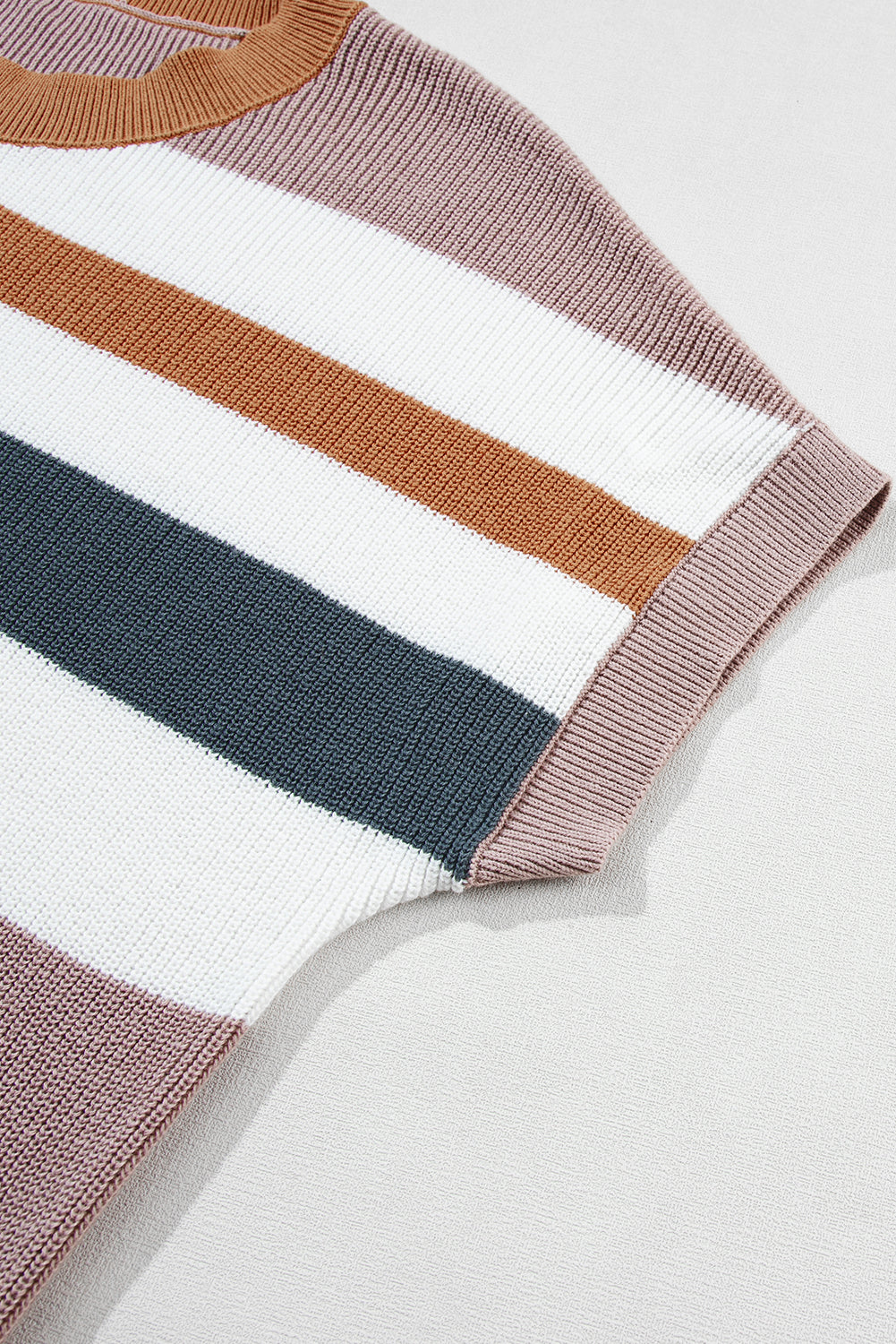 Taupe Classic Round Neck Colorblock Knit Sweater