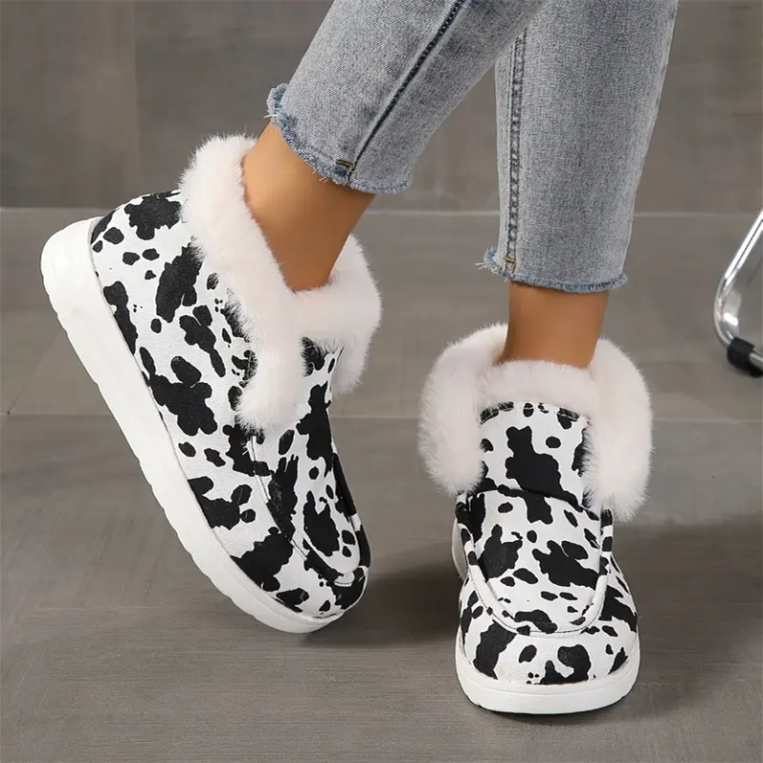 Women's Faux Fur Cow Print Slippers - Bazaare Mart