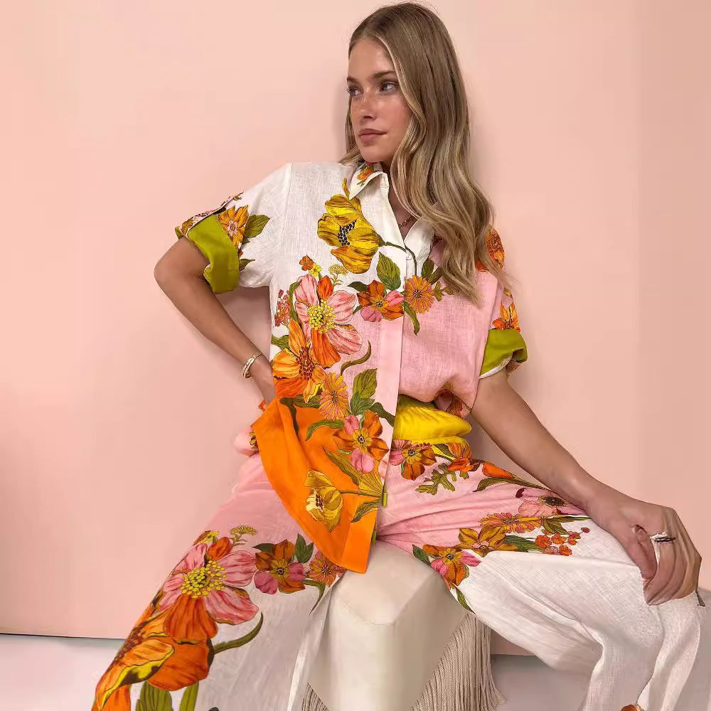 Floral Linen Two-piece Suit