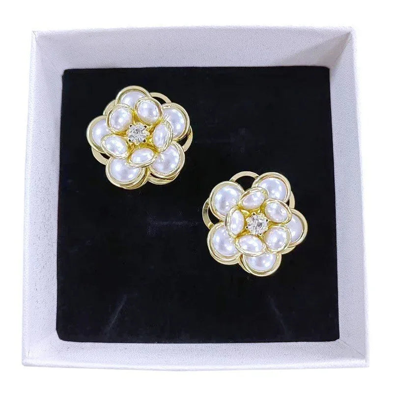 3D Multi Glass Stone Stud Earrings White Bazaare Mart Flower Earrings