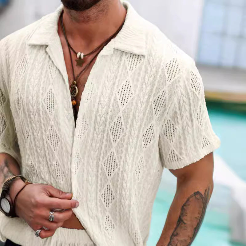Men’s Lace Hollow Out Shirt – Sheer Short Sleeve Summer Cardigan | Loose Fit Breathable Fashion Shirt CJ Dropshipping Short Sleeve Shirt