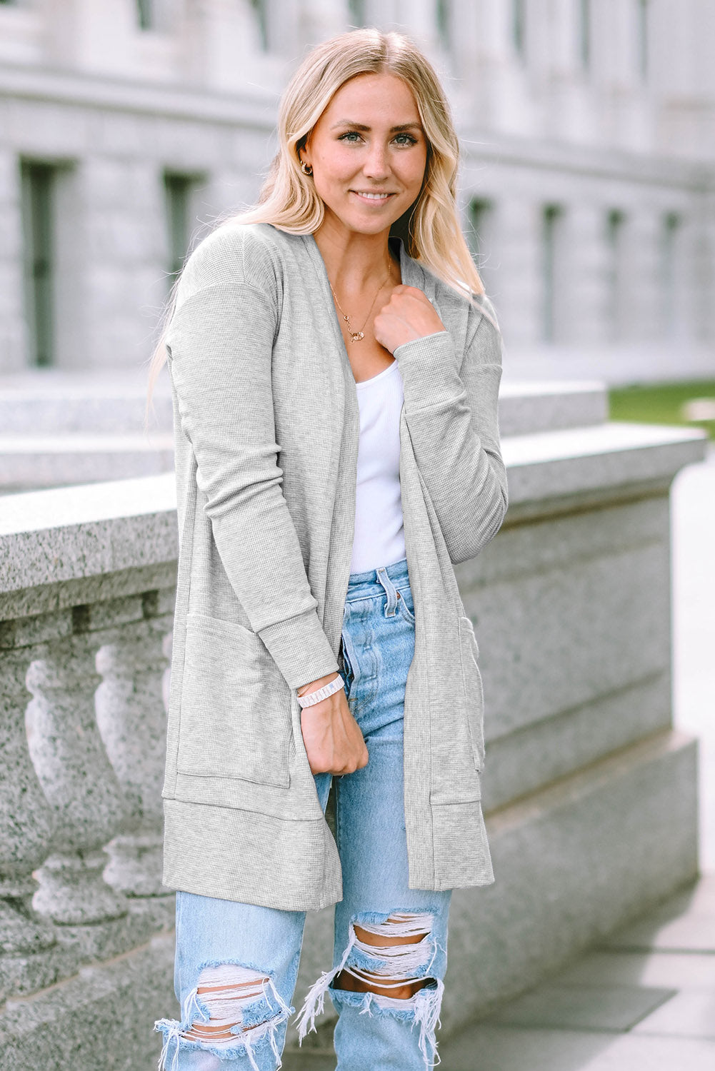 Thermal Knit Pocketed Cardigan