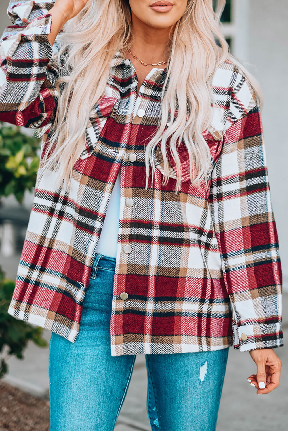 Red Plaid Pocketed Shacket