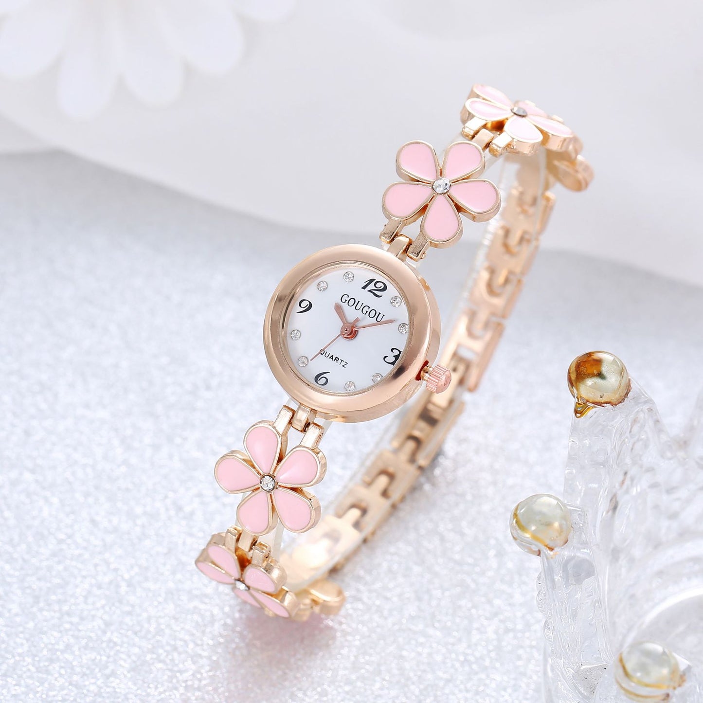 Ladies Flower Quartz Watch Bracelet Set