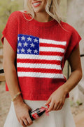 Fiery Red Flag Graphic Short Sleeve Sweater Top Fiery Red 100%Acrylic Dear-Lover Dropshipping Sweaters & Cardigans/Short Sleeve Sweaters