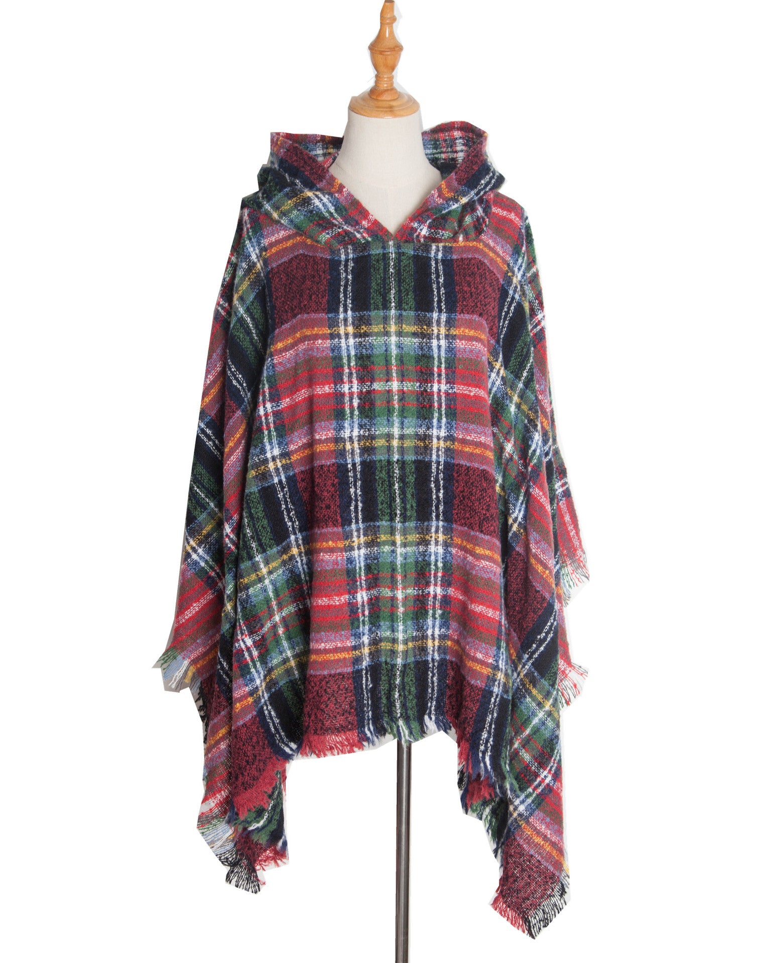 Plaid Hooded Poncho - Bazaare Mart