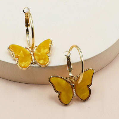 Colorful Drop Butterfly Hoop Earrings