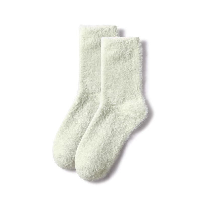 Solid Color Furry Fleece-lined Thick Mid-calf Socks