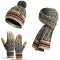 Three-piece Acrylic Knitted Wool Hat Scarf Gloves Set Beige Bazaare Mart Hat Gloves Set