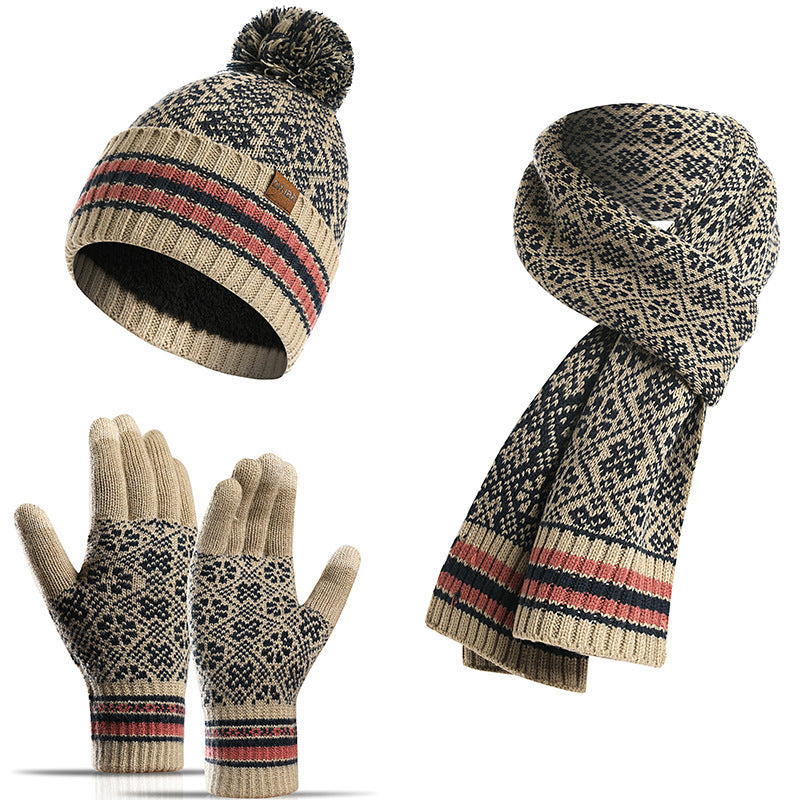 Three-piece Acrylic Knitted Wool Hat Scarf Gloves Set