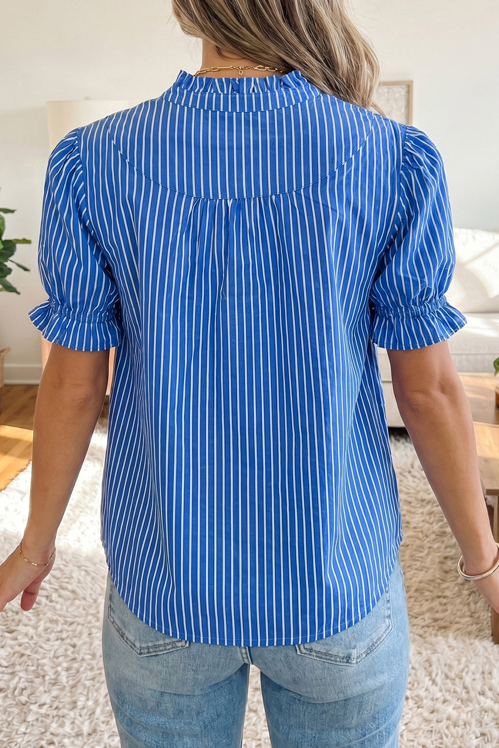 Striped Puff Sleeve Button Front Blouse – Ruffle Cuff Summer Shirt for Women Dear-Lover Dropshipping Tops/Blouses & Shirts
