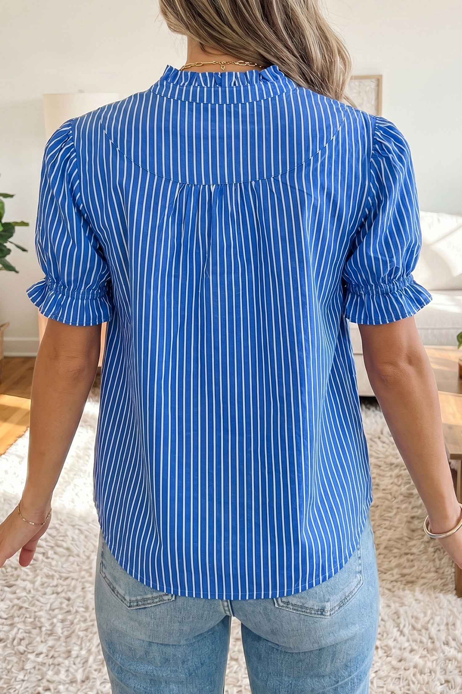 Striped Puff Sleeve Button Front Blouse – Ruffle Cuff Summer Shirt for Women Dear-Lover Dropshipping Tops/Blouses & Shirts