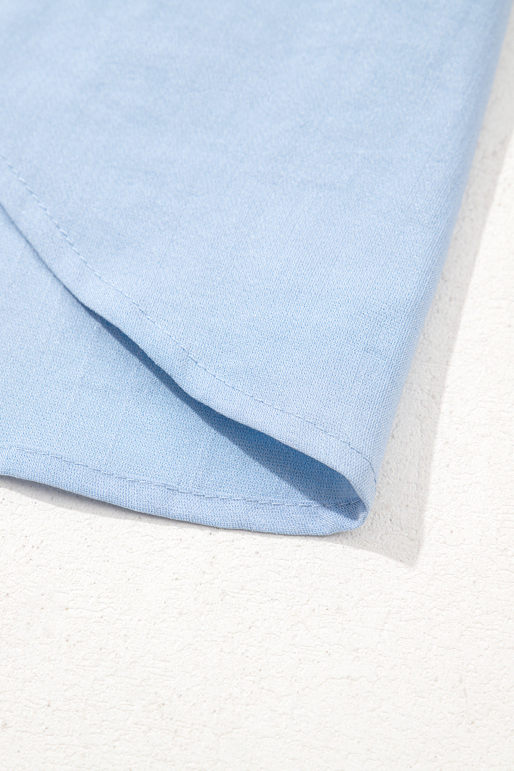 Light Blue Floral Embroidered Puff Sleeve Split Neck Blouse