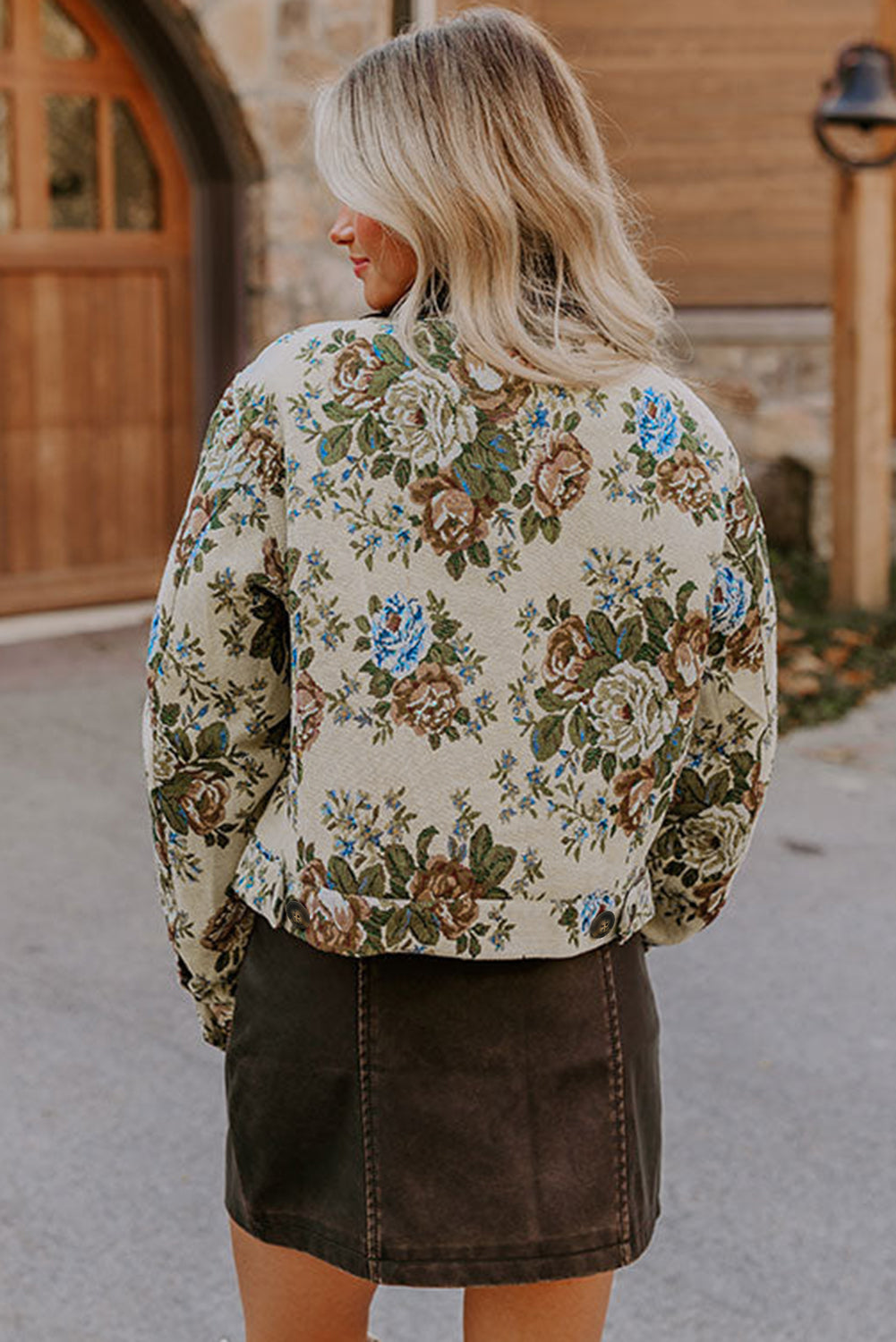 Khaki Floral Zip Up Jacket Shewin Floral Jacket