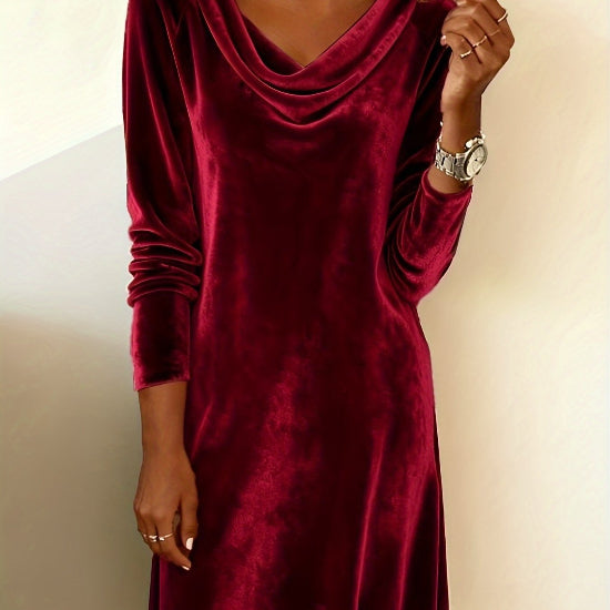 Elegant Long Sleeve Cowl Neck Velvet Dress