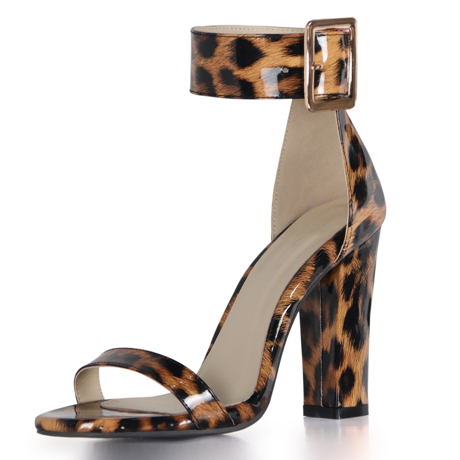 Retro Patten Leather Thick Ankle Strap Extra High Heel Sandals | Leopard & Snake Pattern Statement Heels Leopard Print CJ Dropshipping High Block Heel Sandals