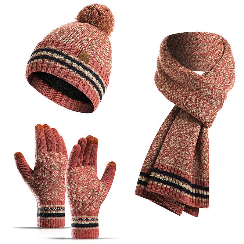 Three-piece Acrylic Knitted Wool Hat Scarf Gloves Set