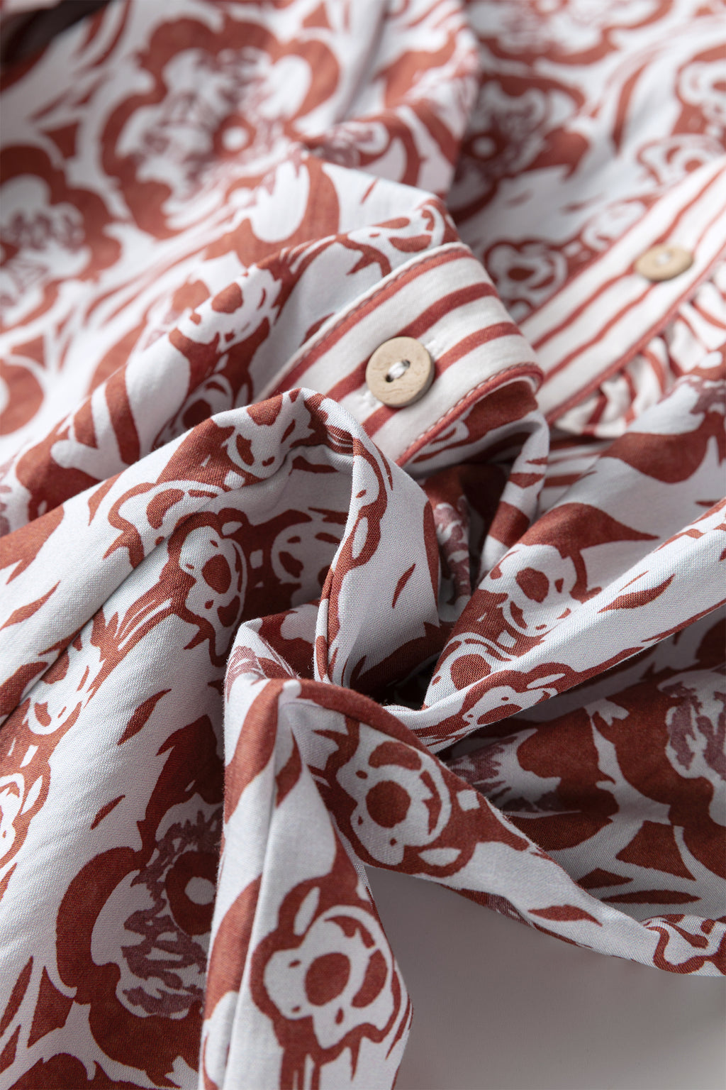 Floral Frilled Stripe Trim Button Long Sleeve Blouse