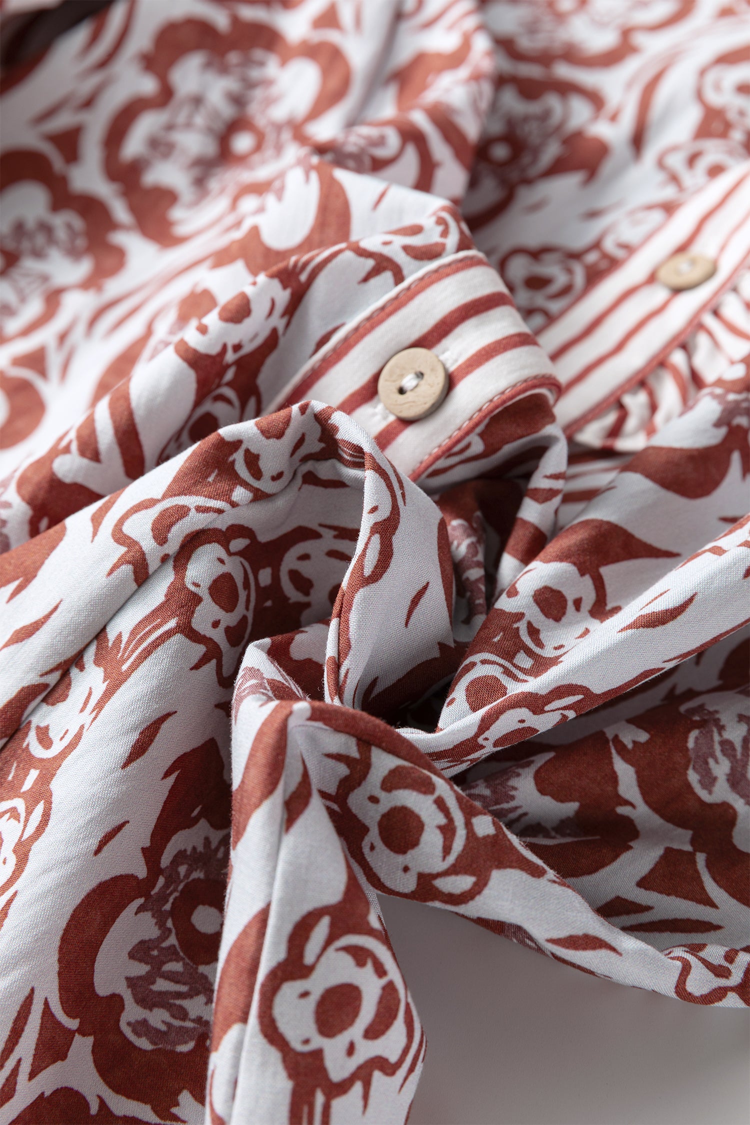 Floral Frilled Stripe Trim Button Long Sleeve Blouse