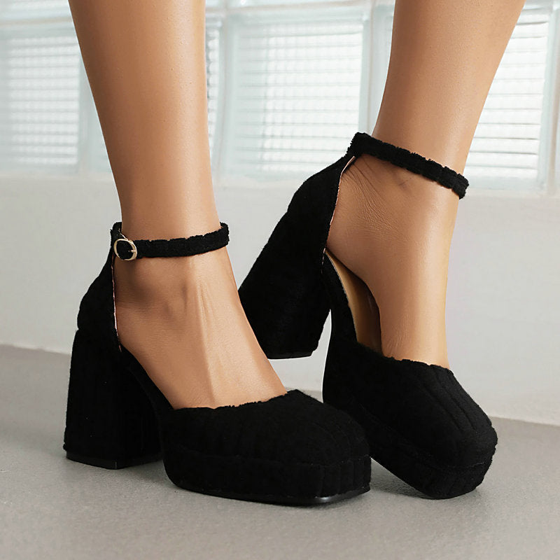 Corduroy High-Heeled Runway Shoes