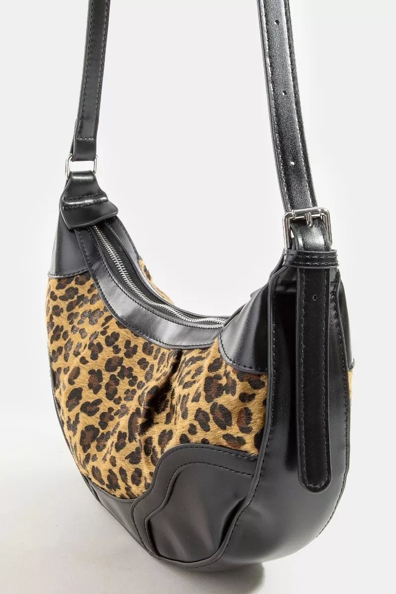 Fame Leopard Print Half Moon Shoulder Bag - Bazaare Mart