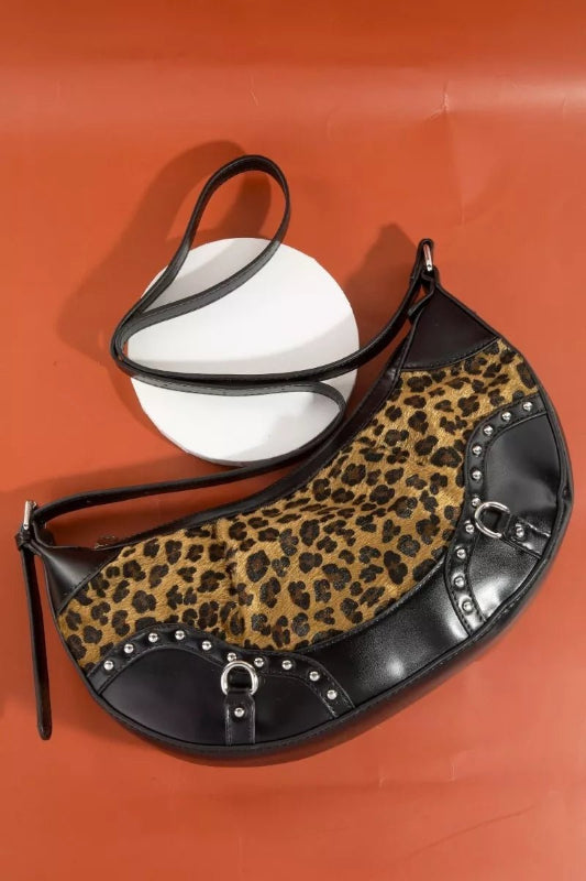 Fame Leopard Print Half Moon Shoulder Bag - Bazaare Mart